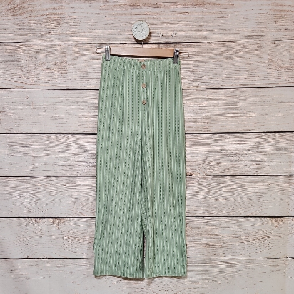 💟 Sweet Stories Girls Set Green Striped Pants And Matching Top Large 14